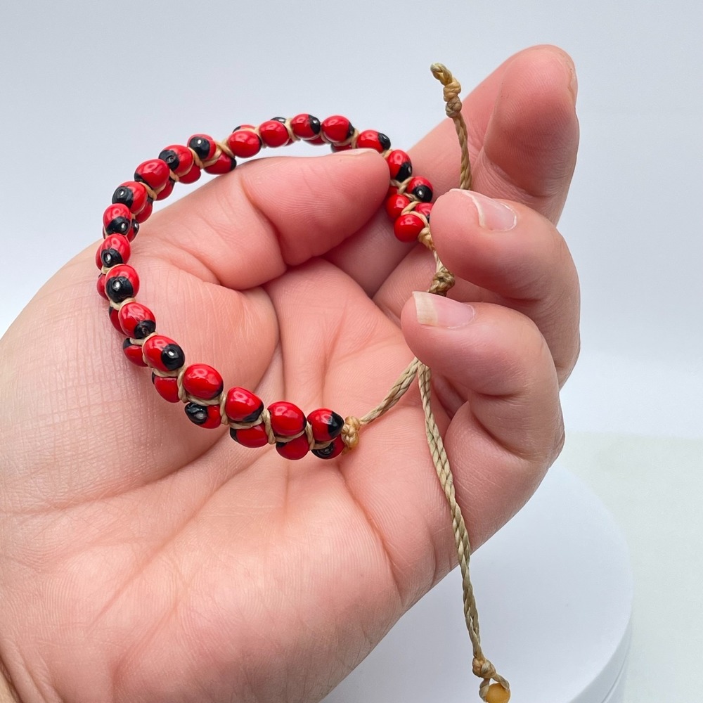 Vintage Y2K Red Black Seed Bead Bracelet Adjustable Macrame Boho Bracelet‎ - Picture 8 of 10
